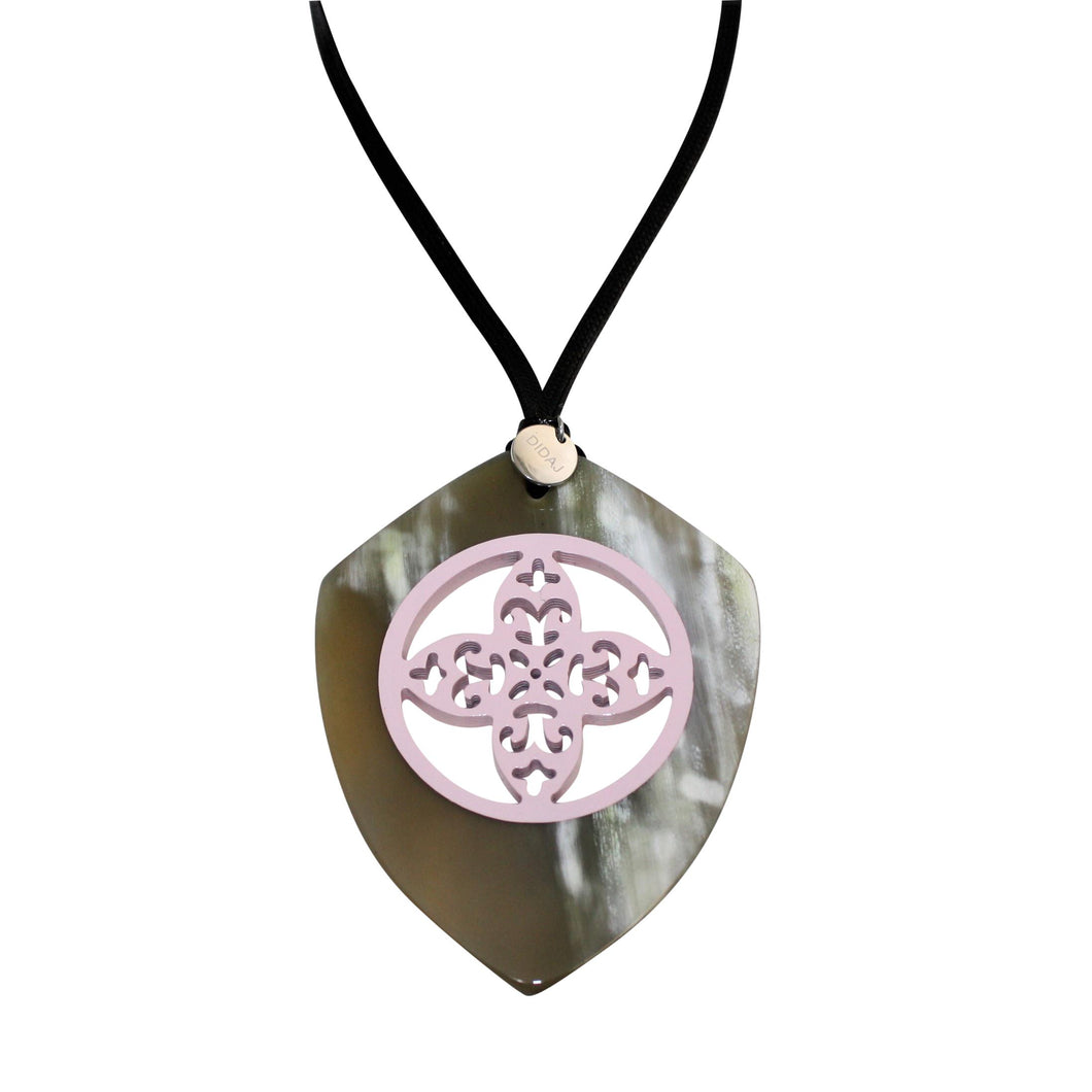 Brown & White Buffalo Horn Pendant with Pink Lacquer Fusion