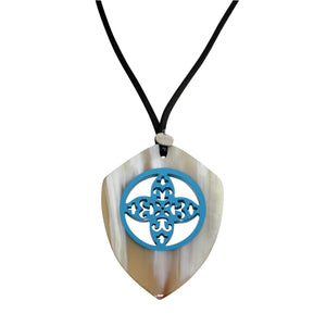 White Buffalo Horn Pendant with Turquoise Lacquer Fusion