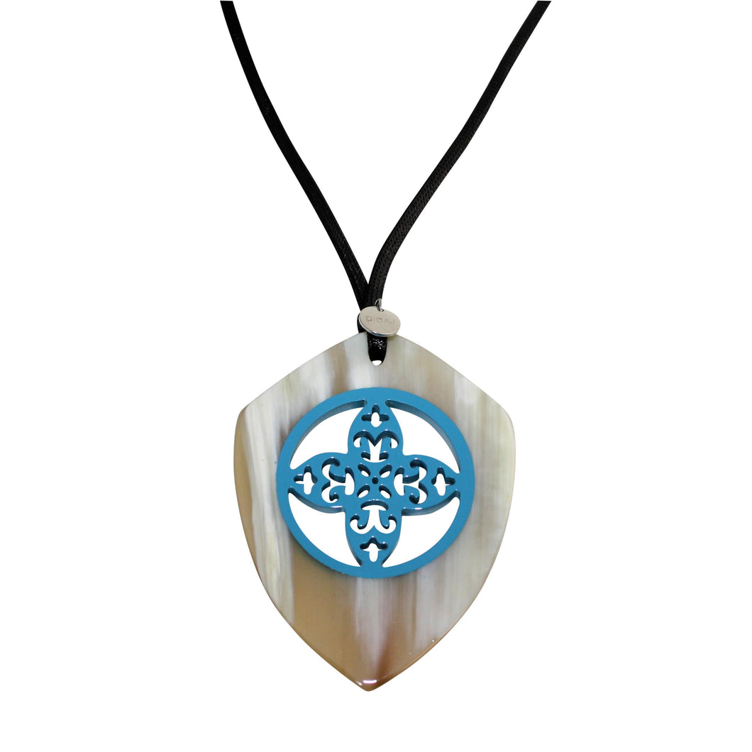 White Buffalo Horn Pendant with Turquoise Lacquer Fusion