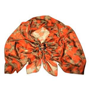Orange Bloom Silk Scarf with Buffalo Horn Scarf Locket