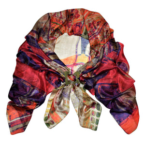 Red & Purple Obsession Silk Scarf with Buffalo Horn Scarf Locket