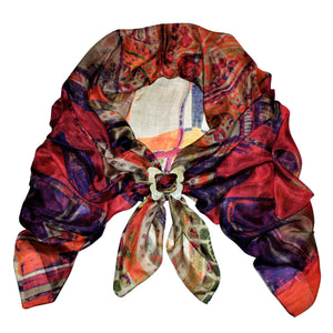 Red & Purple Obsession Silk Scarf with Buffalo Horn Scarf Locket