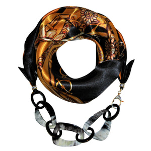 Belts & Buckles Jewelry Scarf with Chain Necklace in Gold & Black