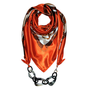 Belts & Buckles Jewelry Scarf with Chain Necklace in Orange