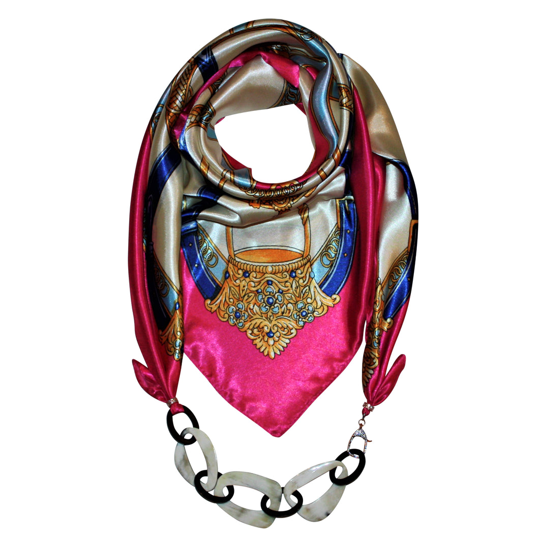 Pink Lady Jewelry Scarf with Chain Necklace