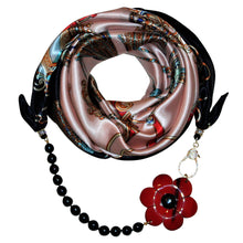 Load image into Gallery viewer, Le Beau Jewelry Scarf with Pearls &amp; Red Lacquered Camellia Flower
