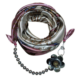 Pink Roses Jewelry Scarf with Pearls & Camellia Flower