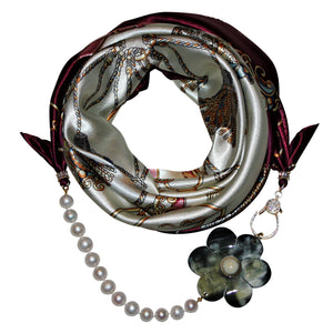 Claret Jewelry Scarf with Pearls & Camellia Flower