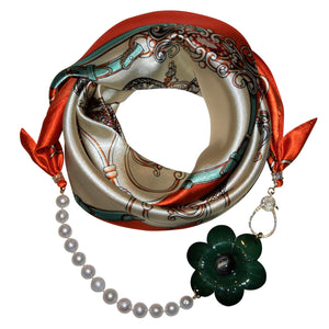 l'Orange Jewelry Scarf with Pearls & Camellia Flower