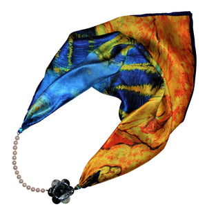 Starry Night Jewelry Neckerchief with Baroque Pearls & Natural Buffalo Horn Camellia Flower