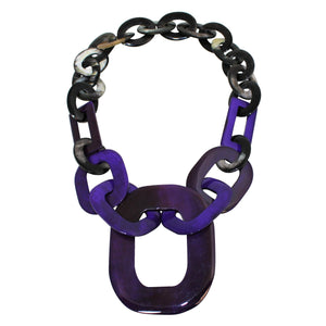 Lush Buffalo Horn Pendant Necklace in Natural & Purple Lacquer
