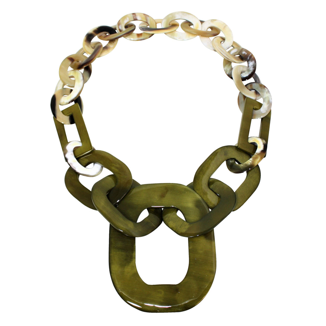 Lush Buffalo Horn Pendant Necklace in Natural & Olive Lacquer