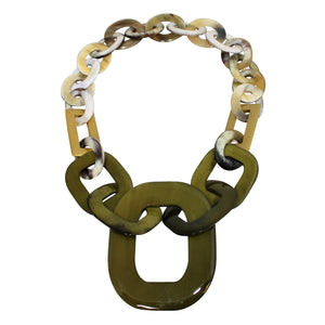 Lush Buffalo Horn Pendant Necklace in Natural & Olive With Gold Lacquer