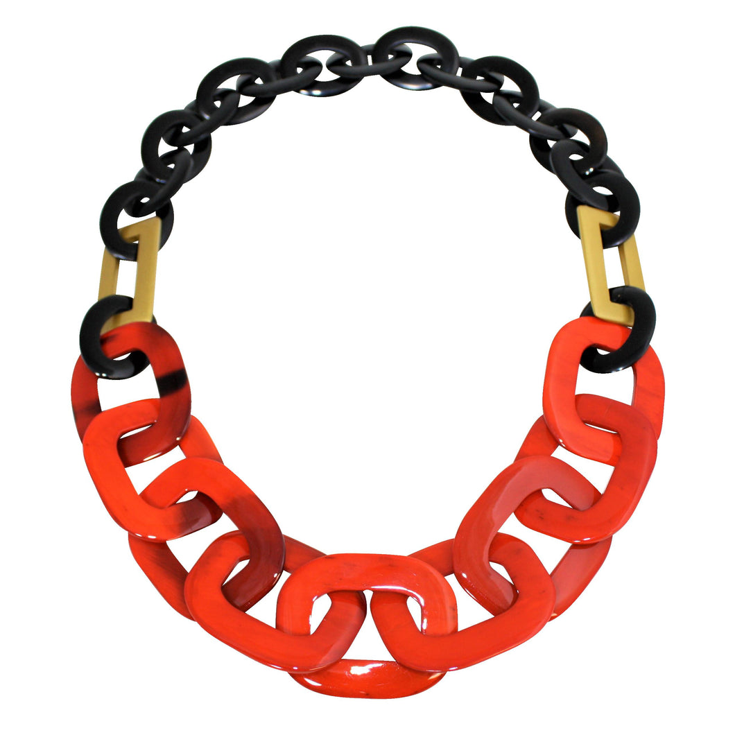 Buffalo Horn Necklace in Black, Gold & Orange Lacquer Fusion