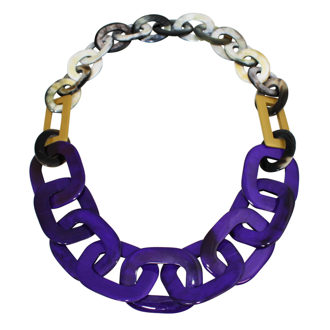 Black & White Buffalo Horn Necklace in Purple & Gold Lacquer Fusion