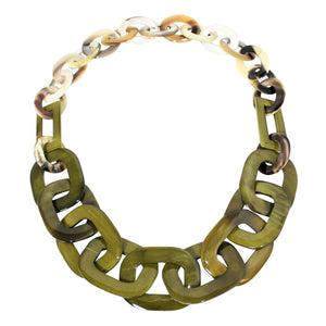 Brown & White Buffalo Horn Necklace in Olive Lacquer Fusion