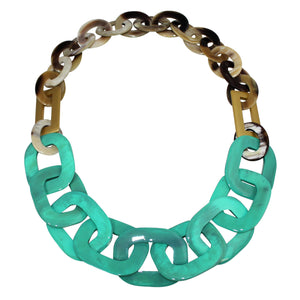 Brown & White Buffalo Horn Necklace in Turquoise & Gold Lacquer Fusion