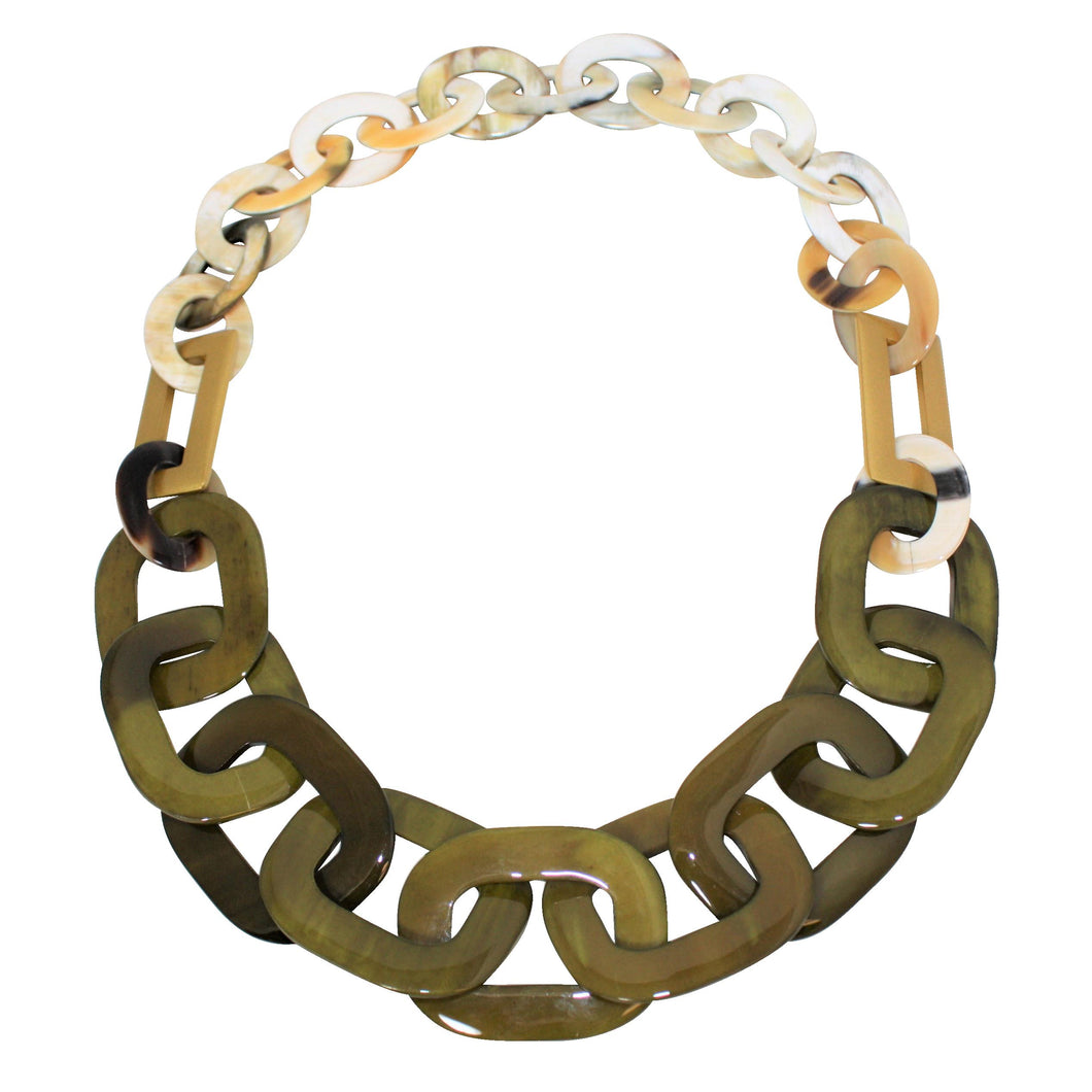 White Buffalo Horn Necklace in Olive & Gold Lacquer Fusion