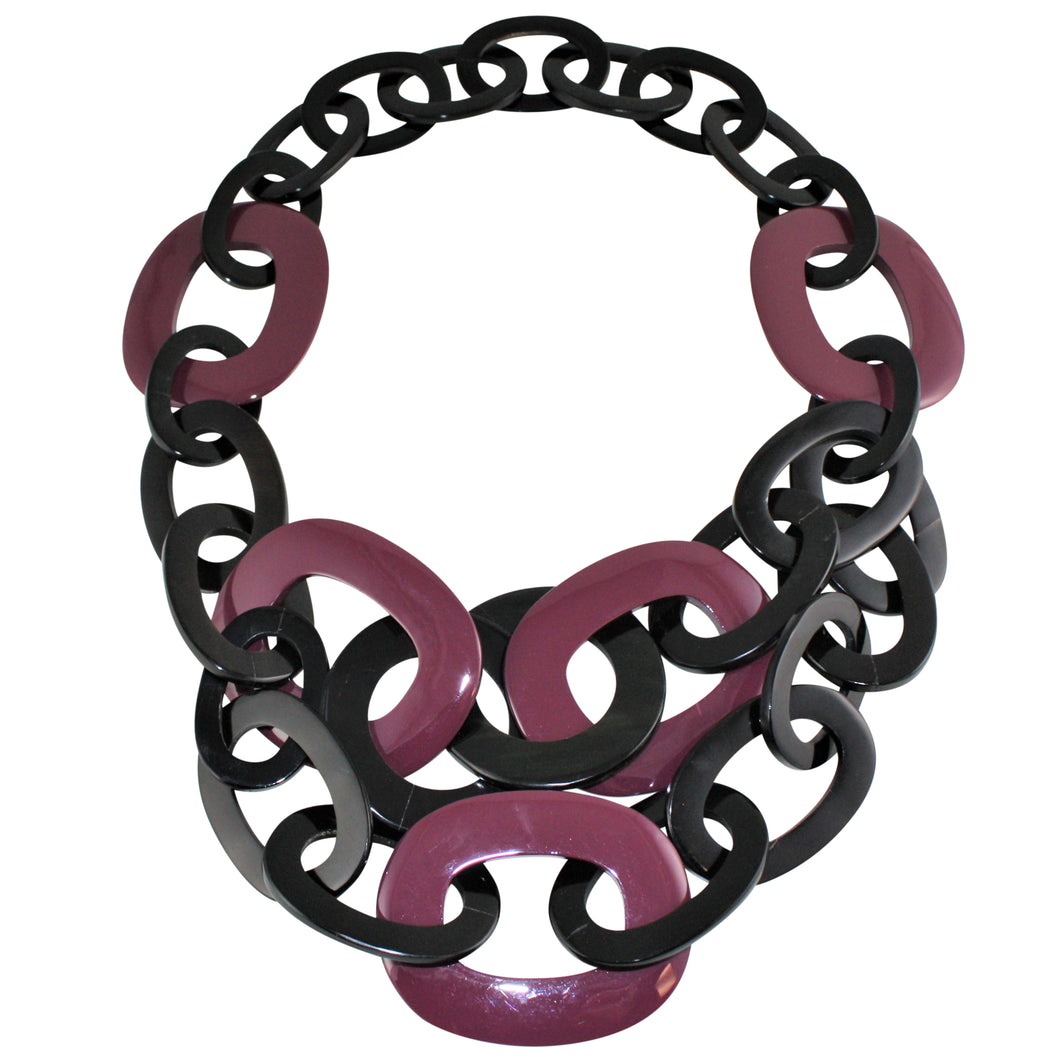 Buffalo Horn Necklace in Black & Burgundy Lacquer Fusion