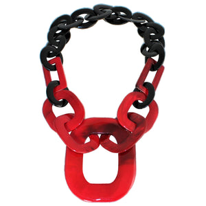 Lush Buffalo Horn Pendant Necklace in Red & Black Lacquer