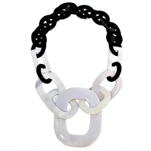 Lush Buffalo Horn Pendant Necklace in White & Black Lacquer