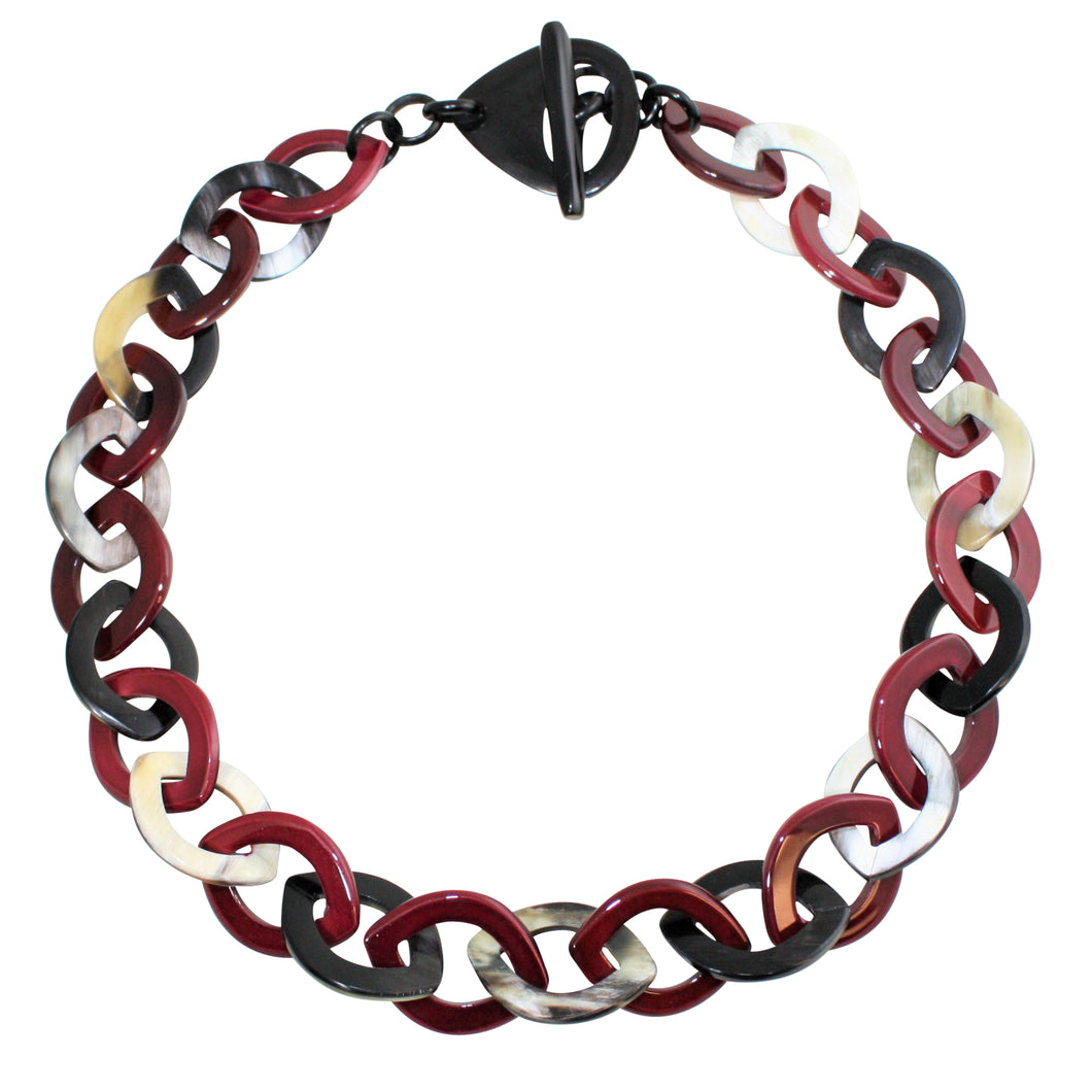 Intermix Buffalo Horn Chain Necklace in Natural & Burgundy Lacquer