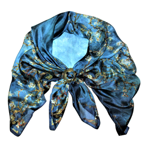 Van Gogh Almond Blossom Silk Scarf with Buffalo Horn Scarf Locket