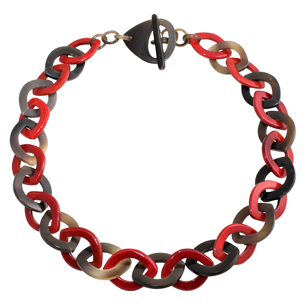 Intermix Buffalo Horn Chain Necklace in Natural & Red Lacquer