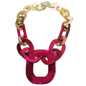 Lush Buffalo Horn Pendant Necklace in Natural & Hot Pink Lacquer