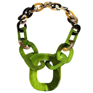 Lush Buffalo Horn Pendant Necklace in Natural & Green Lacquer