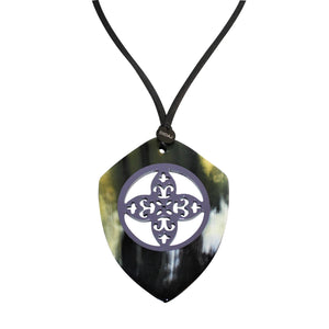 Black & White Buffalo Horn Pendant with Dusty Lavender Lacquer Fusion