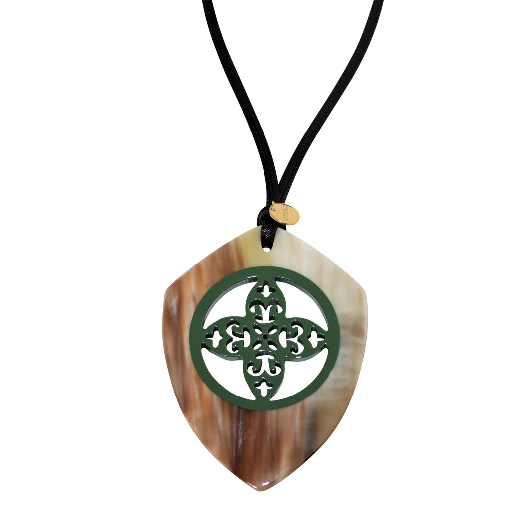 Brown & White Buffalo Horn Pendant with Forest Green Lacquer Fusion