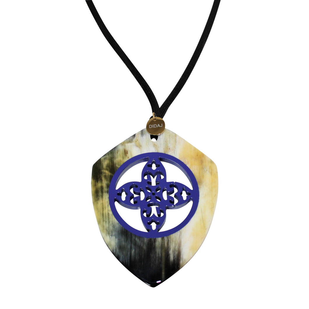 Black & White Buffalo Horn Pendant with Royal Blue Lacquer Fusion