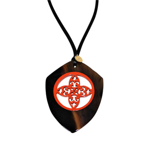 Brown Buffalo Horn Pendant with Orange Lacquer Fusion