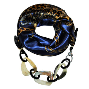 Animal Print Jewelry Scarf with Chain Necklace in Sapphire