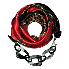 Load image into Gallery viewer, Animal Print Jewelry Scarf with Chain Necklace in Red
