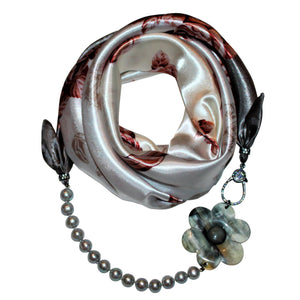 Red Roses Jewelry Scarf with Pearls & Camellia Flower