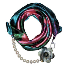 Load image into Gallery viewer, Flower Opulence Jewelry Scarf with Pearls &amp; Camellia Flower
