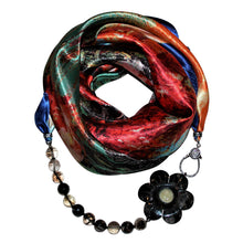 Load image into Gallery viewer, Flower Opulence Jewelry Scarf with Smoky Quartz Gemstones &amp; Camellia Flower
