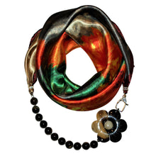 Load image into Gallery viewer, Flower Opulence Jewelry Scarf with Tiger Eye Gemstones &amp; Camellia Flower
