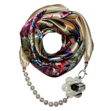 Load image into Gallery viewer, Le Jardin Jewelry Scarf with Pearls &amp; Camellia Flower
