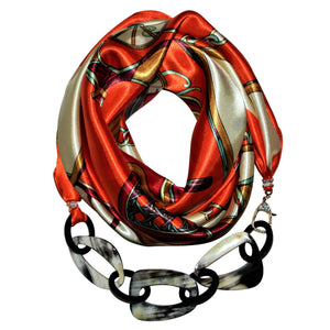 Landau Carriages Jewelry Scarf with Chain Necklace in Orange