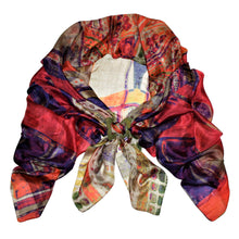 Load image into Gallery viewer, Red &amp; Purple Obsession Silk Scarf with Buffalo Horn Scarf Locket
