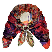 Load image into Gallery viewer, Red &amp; Purple Obsession Silk Scarf with Buffalo Horn Scarf Locket
