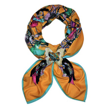 Load image into Gallery viewer, Hummingbirds Orange Twill Scarf with Buffalo Horn Scarf Locket
