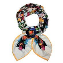 Load image into Gallery viewer, Hummingbirds White Twill Scarf with Buffalo Horn Scarf Locket
