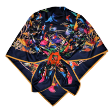 Load image into Gallery viewer, Hummingbirds Navy Twill Scarf with Buffalo Horn Scarf Locket
