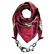 Load image into Gallery viewer, Belts and Buckles Jewelry Scarf with Chain Necklace in Burgundy
