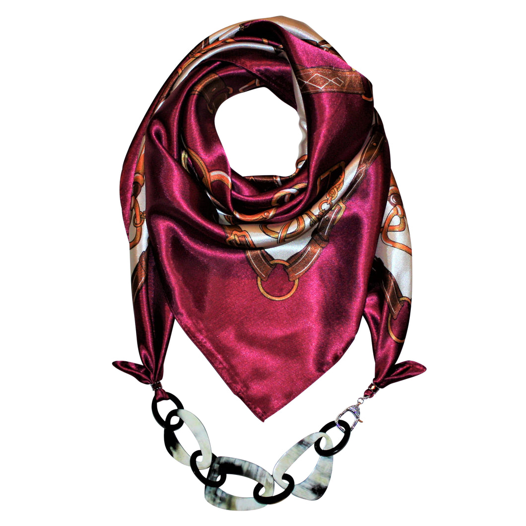 Belts and Buckles Jewelry Scarf with Chain Necklace in Burgundy