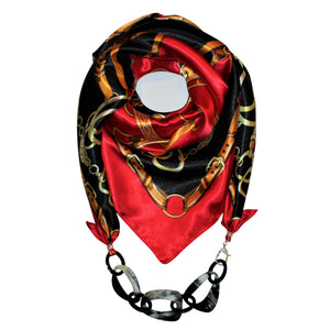 Tassel Flair in Jewelry Scarf with Chain Necklace in Red & Black
